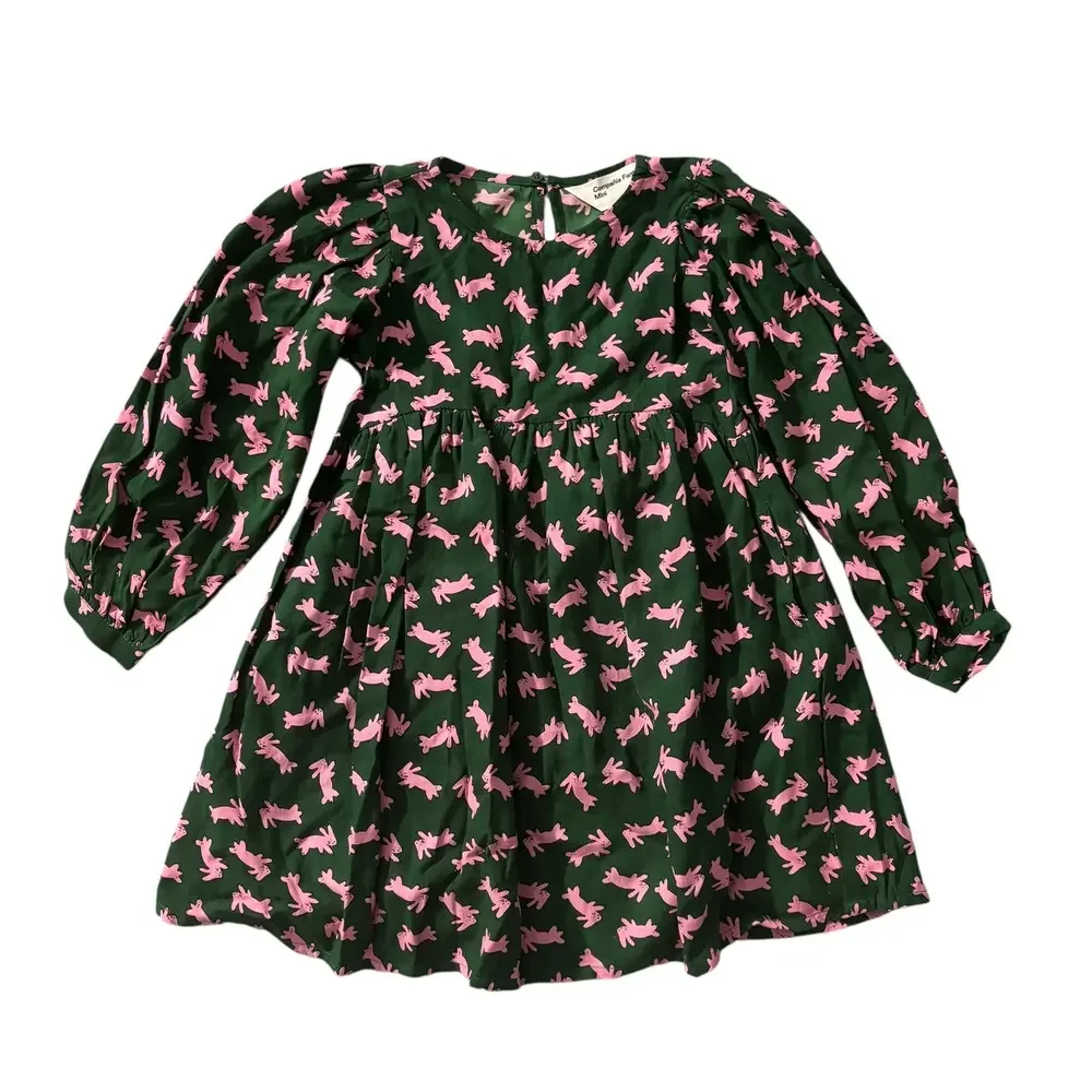 Compania Fantastica Dress Girls 6 Small‎ Mini Bunnies Green Pink Long Sleeve